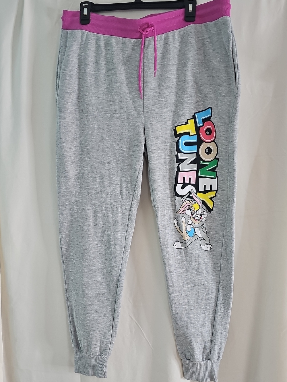 Warner Bros. Gray Sweat Joggers with Pink Waistband and Looney Tunes Graphic
